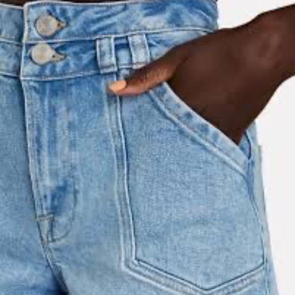 FCAE FRAME Double Button High Waist Cutoff Denim Shorts in Caye - Picture 2 of 5